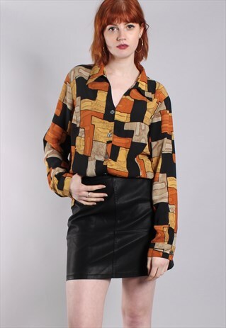 VINTAGE 90S GEOMETRIC PATTERNED BLOUSE