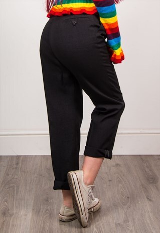 VINTAGE 90'S BLACK SMART HIGH WAIST TAPERED TROUSERS