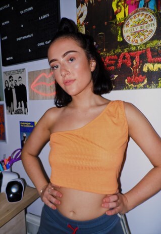 OFF THE SHOULDER CROP TOP CROPPED ORANGE RIBBED FESTIVAL