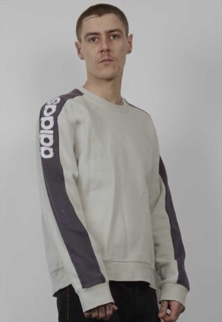 VINTAGE 90'S ADIDAS LOGO SLEEVE BEIGE SWEATER
