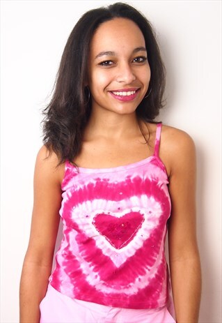 PINK DYE HEART PRINT CAMI TOP