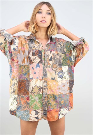 VINTAGE OVERSIZED LONG SLEEVE PATTERNED SHIRT