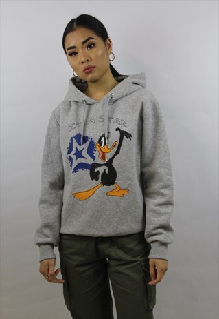 VINTAGE LOONEY TUNES DAFFY DUCK GREY HOODIE