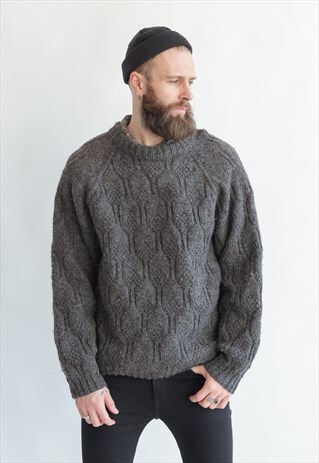 VINTAGE 80S GRANDADS BOXY MINIMALIST JUMPER IN GREY