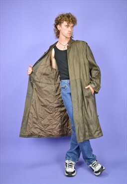  Vintage brown 80's leather rave coat