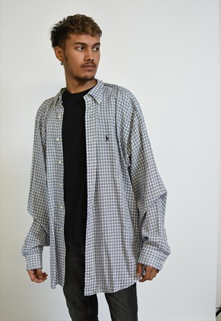 VINTAGE 90S BLUE RALPH LAUREN CHECKED SHIRT