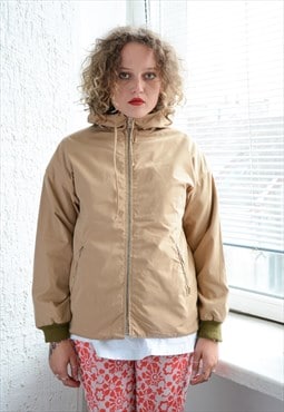 Vintage 80's Brown Hooded Cotton Bomber Jacket