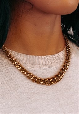 Gold Cuban Link Choker Chain Necklace 18K Gold Plated