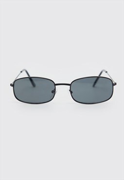 70's Rectangle Sunglasses Shades - Black/Grey