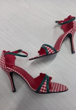 00's Heel Shoes Strappy Red Gingham Cherry Print