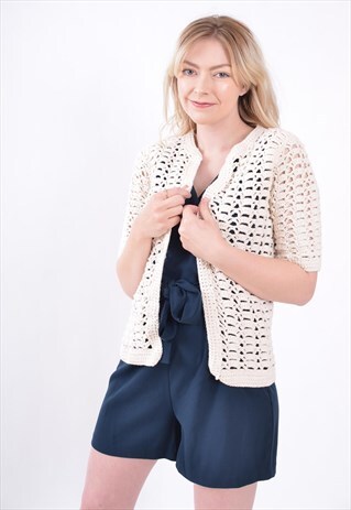 VINTAGE 80'S CROCHET KNIT SHORT SLEEVE COSY CARDIGAN