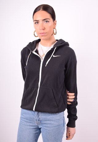 NIKE WOMENS VINTAGE HOODIE JACKET LARGE BLACK 90'S