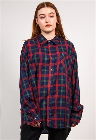 VINTAGE 90'S MULTICOLOUR CHECKED OVERSIZED FLANNEL SHIRT