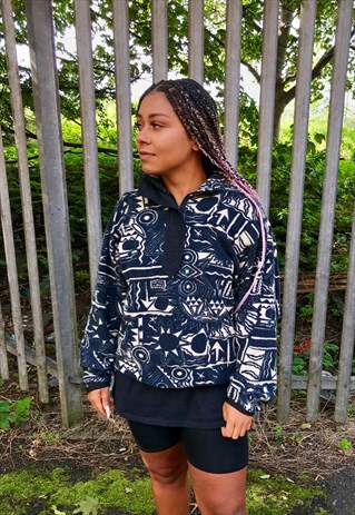 VINTAGE ADIDAS PATTERN QUARTER BUTTON FESTIVAL FLEECE