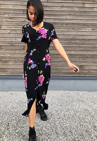 VINTAGE 90S FLORAL GRUNGE MIDI DRESS