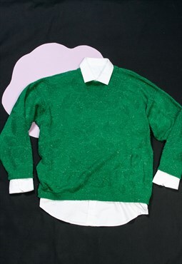 Vintage Jumper 90s Knitted Dark Academia Sweater in Green