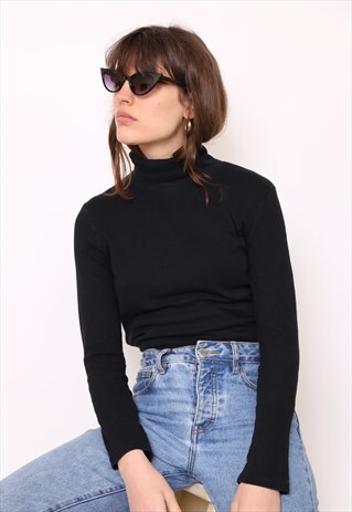 VINTAGE 90S BLACK POLO HIGH TURTLE NECK TOP