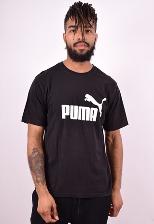 PUMA MENS VINTAGE T-SHIRT TOP MEDIUM BLACK 90'S