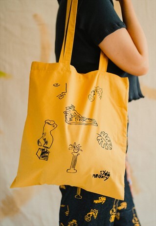 MUSTARD PEDESTAL FLASH PRINT TOTE BAG
