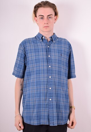 POLO RALPH LAUREN MENS VINTAGE SHIRT LARGE BLUE CHECK 90S