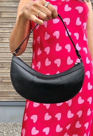VINTAGE 90S Y2K BLACK LEATHER MINI BAG