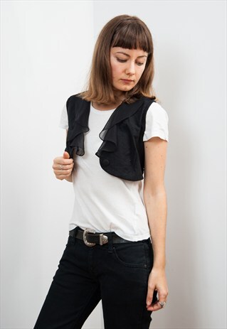 VINTAGE BLACK RUFFLE CROPPED WAISTCOAT