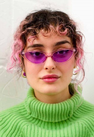 Y2K SUPER SKINNY CAT EYE SUNGLASSES IN PURPLE