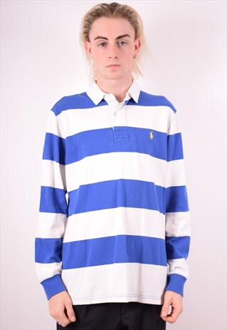 POLO RALPH LAUREN MENS VINTAGE RUGBY POLO SHIRT LARGE WHITE