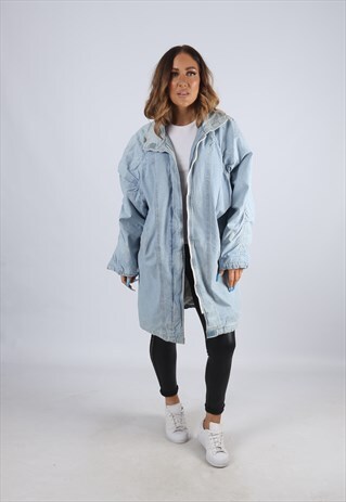 VINTAGE DENIM JACKET OVERSIZED FITTED LONG UK 12 M (CJ2L)