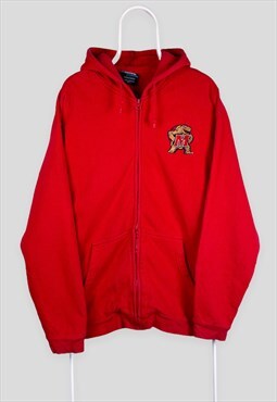 Vintage Maryland Terrapins Red Hoodie Zip Up Embroidered XL
