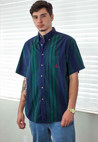 VINTAGE NAUTICA SHIRT STRIPED LOGO 90S M 9.6