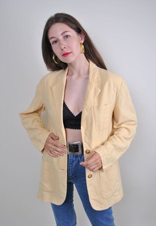 VINTAGE YELLOW COTTON MINIMALIST JACKET, SIZE L