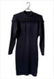 BLACK KNITTED TIGHT DRESS WITH TASSELS - SMALL