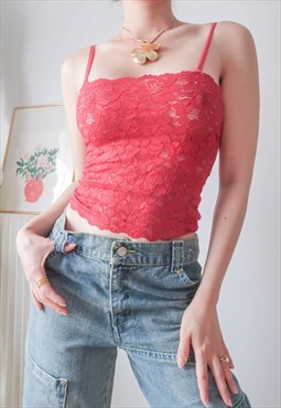 vintage y2k red lace cami bustier top