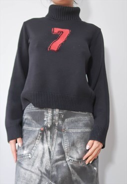 y2k gorpcore kidcore black number 7 turtleneck sweater