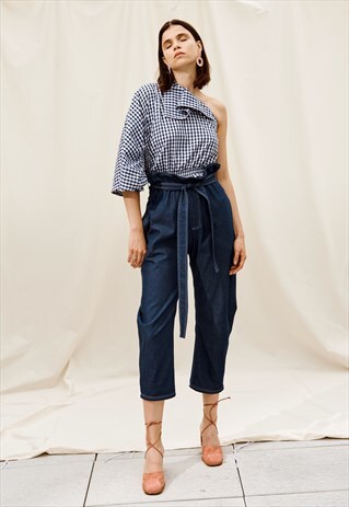 PAPER BAG WAIST BLUE TROUSERS