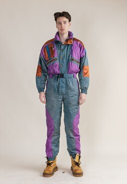 Vintage One Piece Metallic&Purple Ski Suit / Winter Suit M