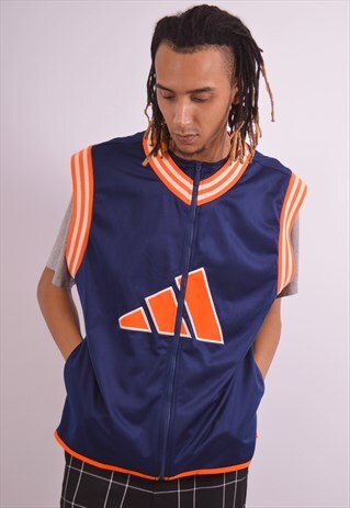 VINTAGE ADIDAS TRACKSUIT TOP JACKET SLEEVELESS BLUE