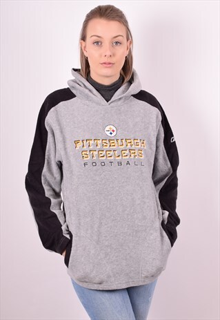 REEBOK WOMENS VINTAGE NFL STEELERS FLEECE HOODIE JUMPER LARG