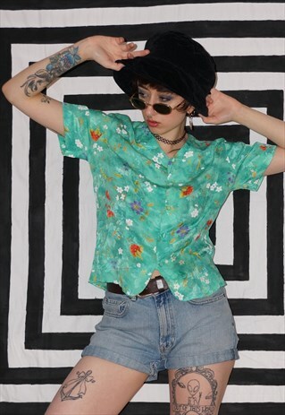 VINTAGE 80'S FLORAL SILKY BLOUSE