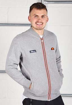 Vintage Ellesse Jumper in Grey Zip Up Sports Sweater Small