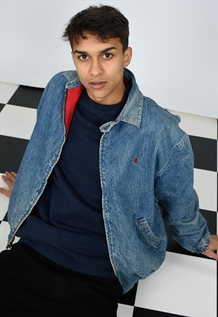 VINTAGE FLEECE LINED DENIM BOMBER JACKET