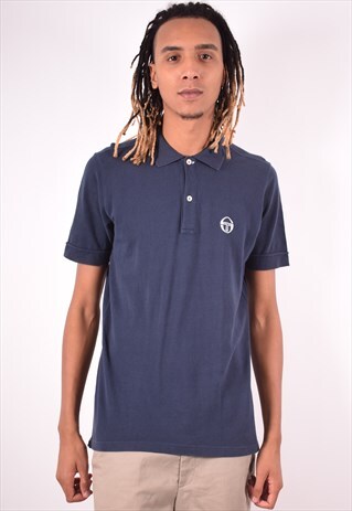 SERGIO TACCHINI MENS VINTAGE POLO SHIRT MEDIUM NAVY BLUE 90S
