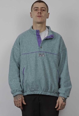 VINTAGE 80'S ASICS BLUE FLEECE POLO SWEATER