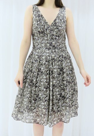 90S VINTAGE CREAM & BROWN FLORAL MINI DRESS (SIZE M)