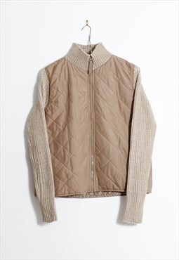 90s casual y2k minimal beige quilted cardigan light jacket