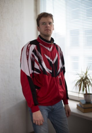 VINTAGE 90'S HIGH COLLAR SPORT JACKET IN RED