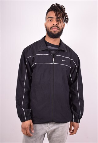 NIKE MENS VINTAGE TRACKSUIT TOP JACKET MEDIUM BLACK 90'S