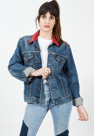VINTAGE 80S LEVI'S CONTRAST COLLAR DENIM JACKET / S8896