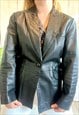 Vintage Black Leather Button Up 70's Blazer Jacket
